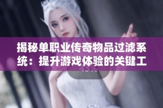 揭秘单职业传奇物品过滤系统：提升游戏体验的关键工具